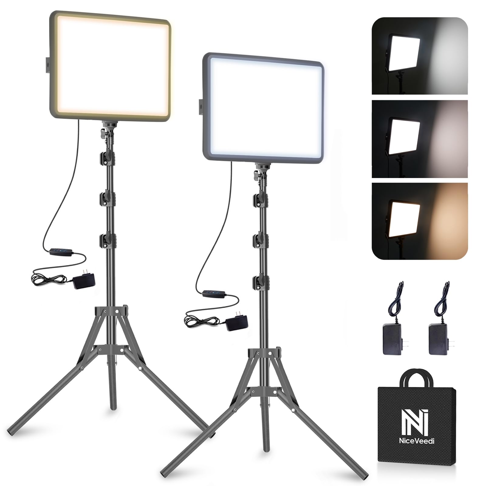 Tech StudioPro™ 2-Pack LED Light Kit – 2800-6500K w/ 73” Tripods & Phone Holder