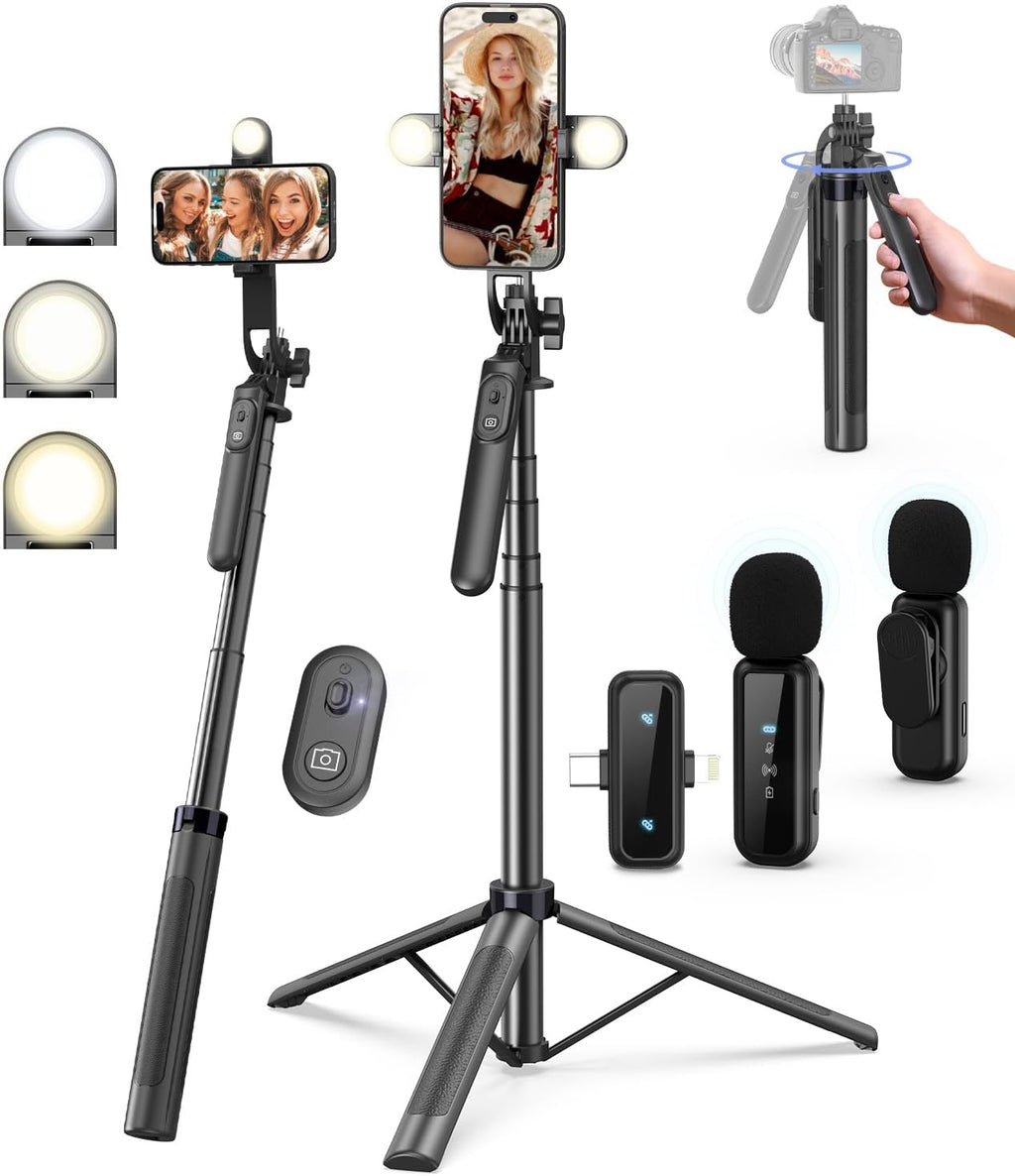 Tech VlogPro™ Creator Kit – 71” Tripod, Light, Remote & Mic