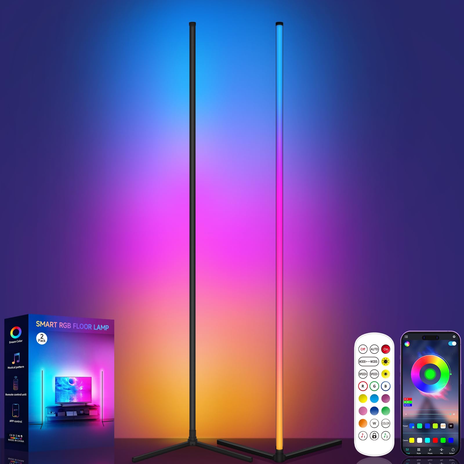 Tech Glow Corner™ RGB Corner Floor Lamp – Smart App & Music Sync