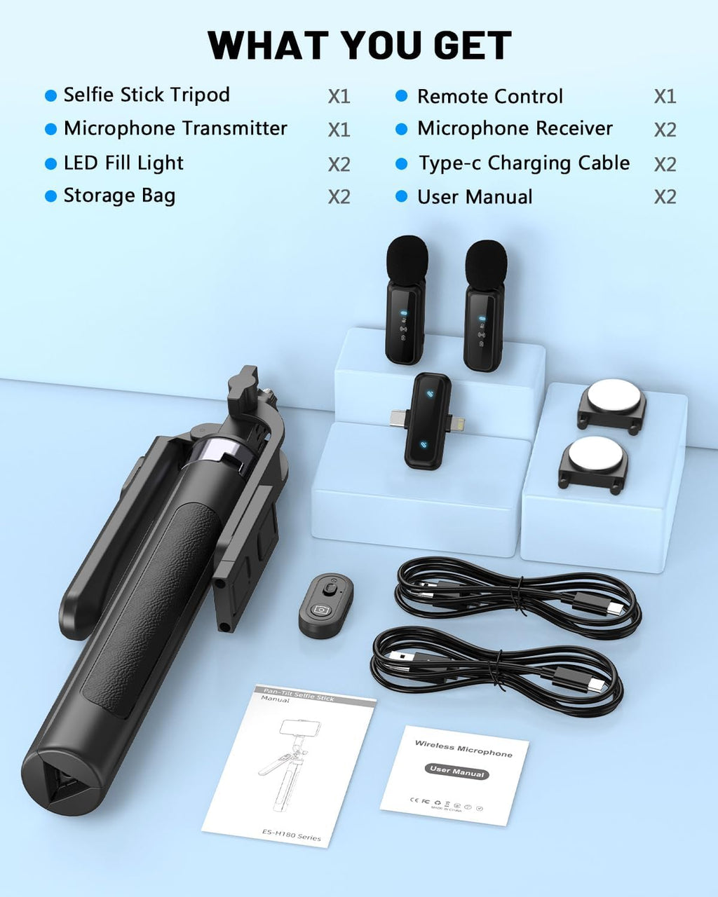 Tech VlogPro™ Creator Kit – 71” Tripod, Light, Remote & Mic