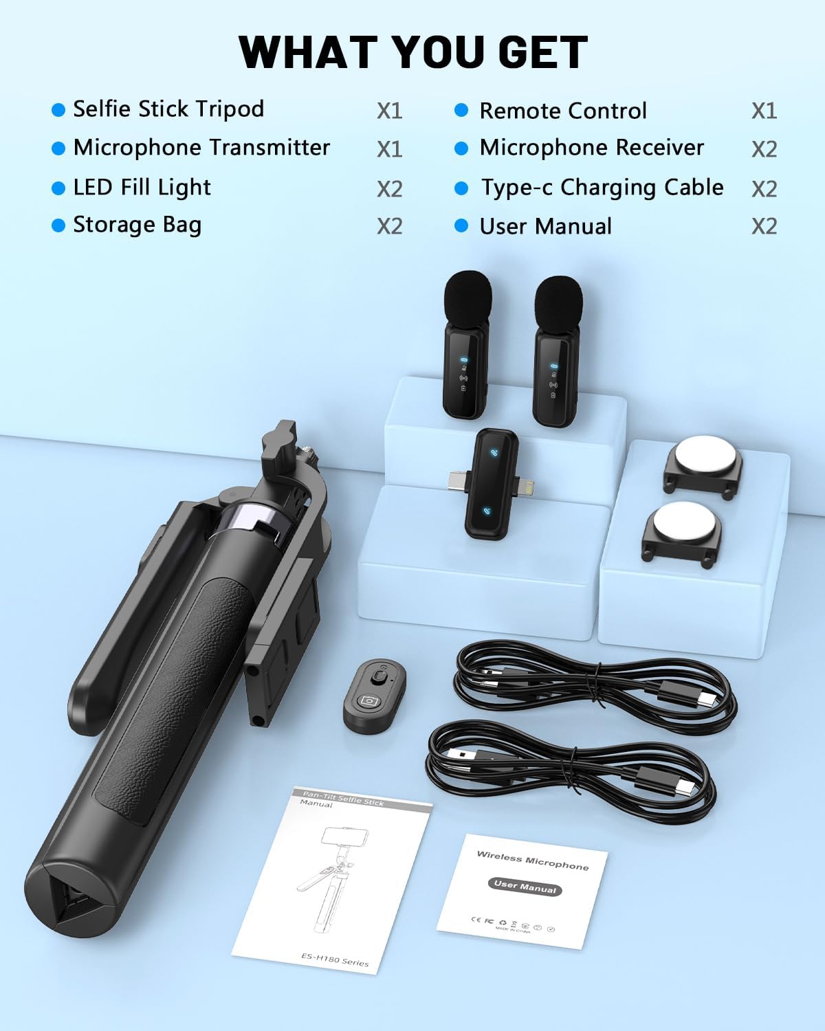 Tech VlogPro™ Creator Kit – 71” Tripod, Light, Remote & Mic