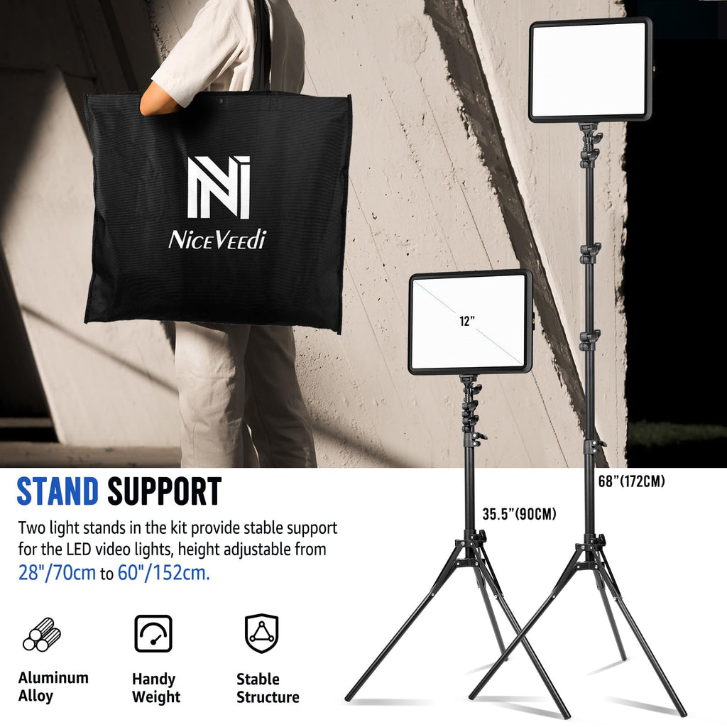Tech StudioPro™ 2-Pack LED Light Kit – 2800-6500K w/ 73” Tripods & Phone Holder