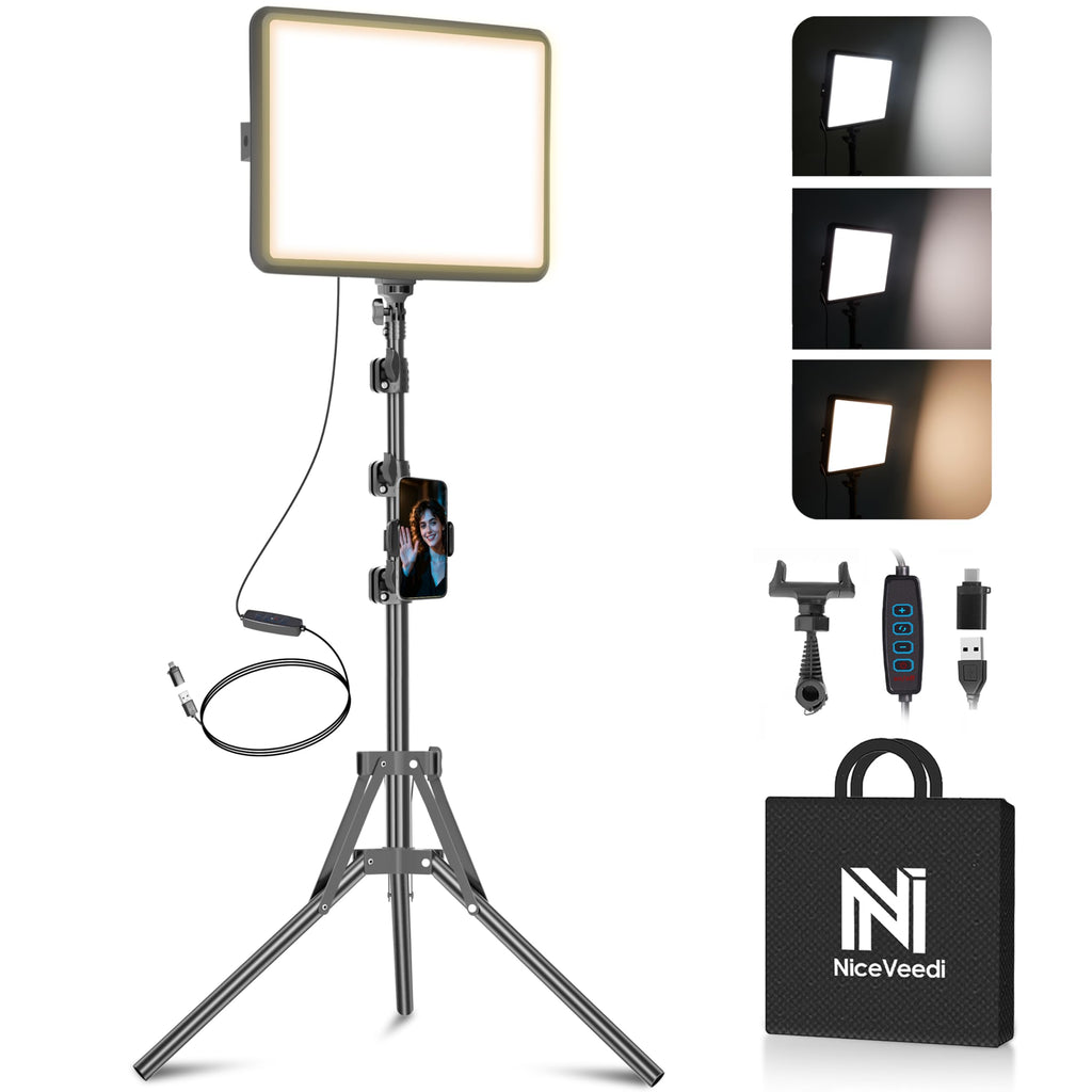 Tech StudioPro™ 2-Pack LED Light Kit – 2800-6500K w/ 73” Tripods & Phone Holder