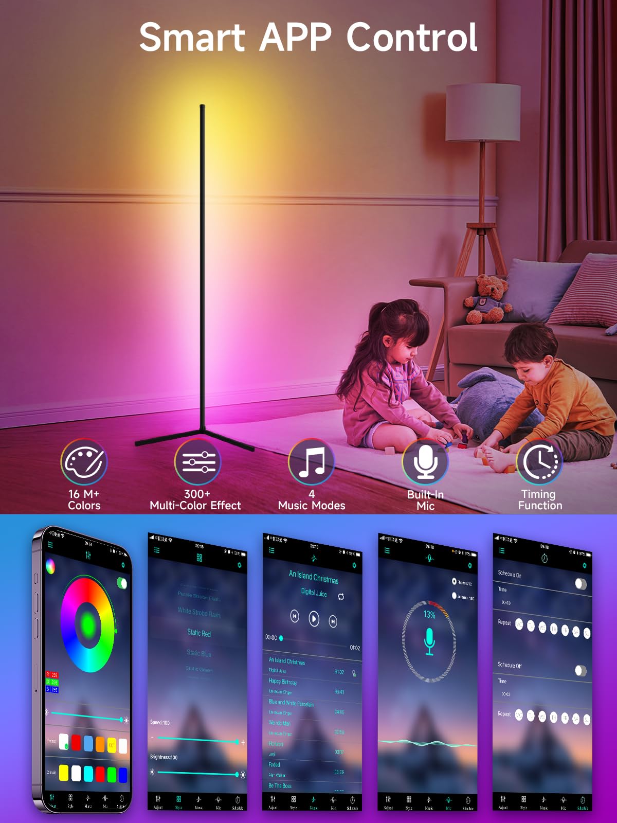 Tech Glow Corner™ RGB Corner Floor Lamp – Smart App & Music Sync