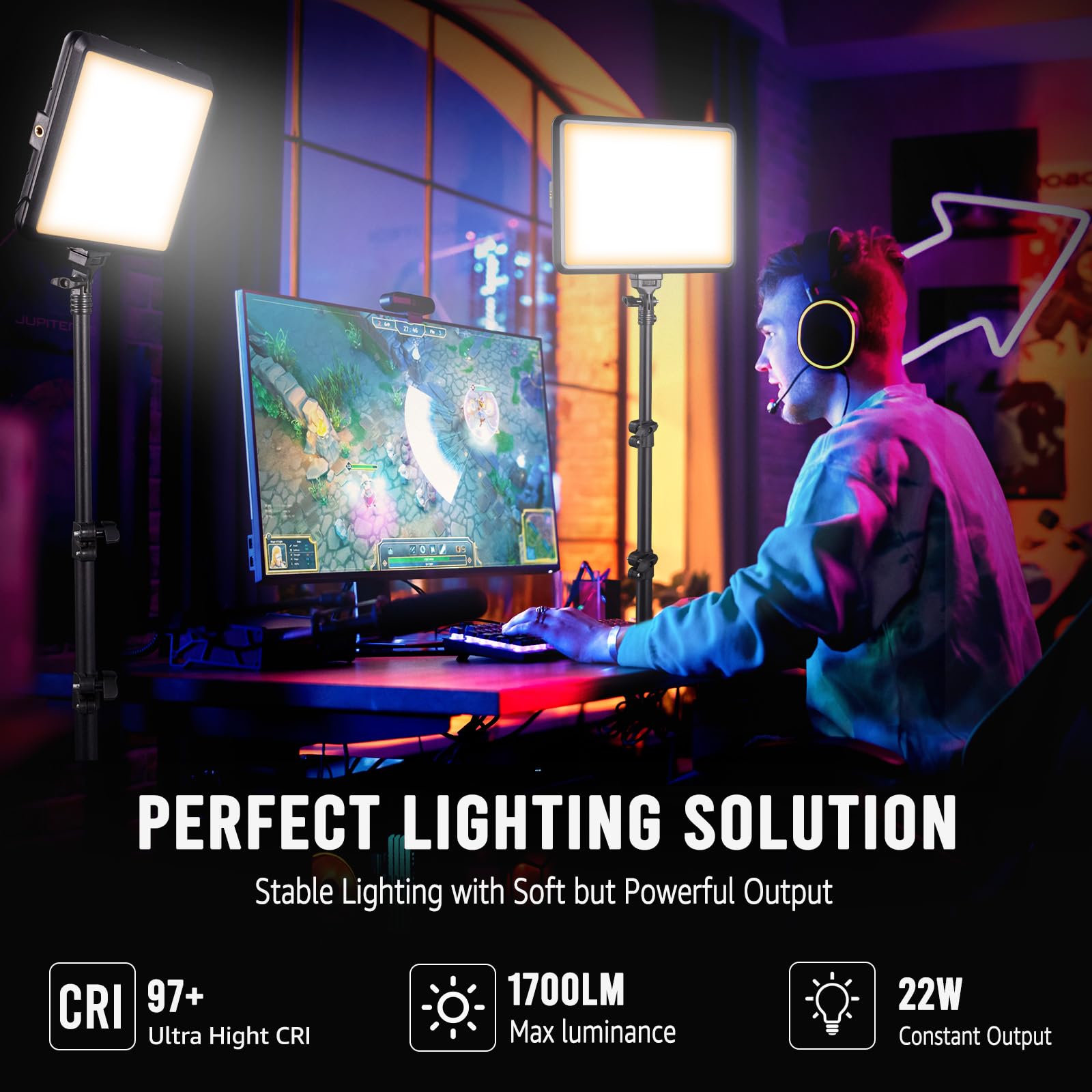 Tech StudioPro™ 2-Pack LED Light Kit – 2800-6500K w/ 73” Tripods & Phone Holder