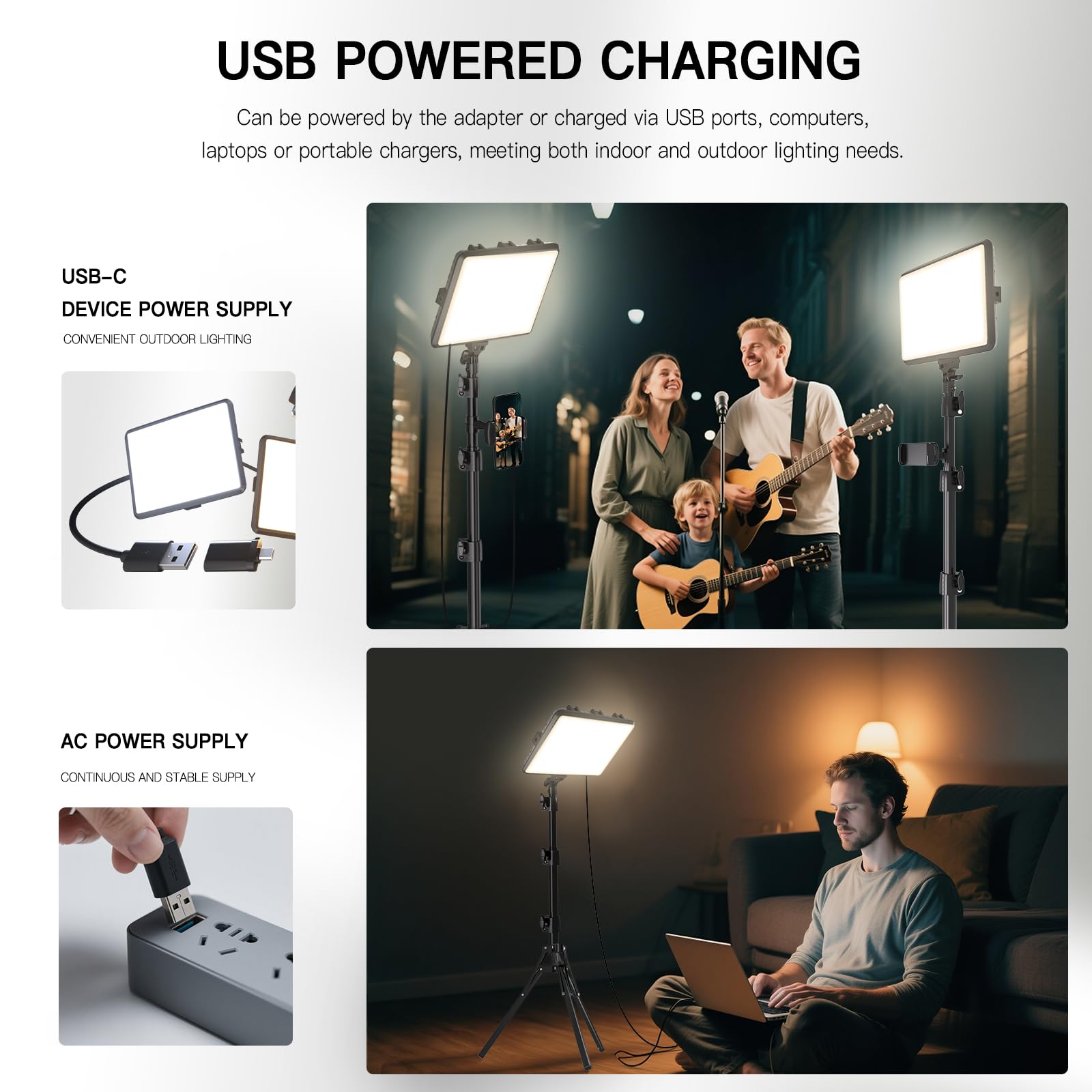 Tech StudioPro™ 2-Pack LED Light Kit – 2800-6500K w/ 73” Tripods & Phone Holder