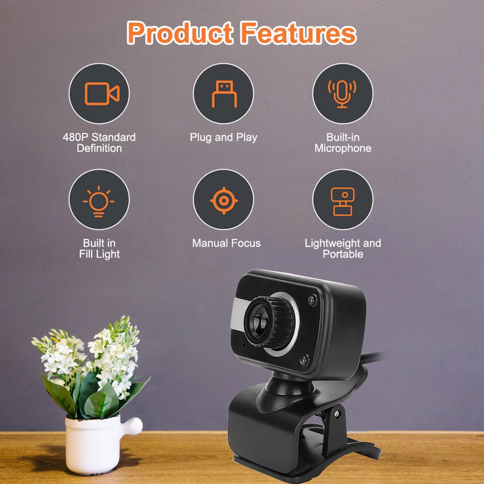 Tech Cam Mini™ USB Webcam w/ Mic – 360° Rotation & Night Vision